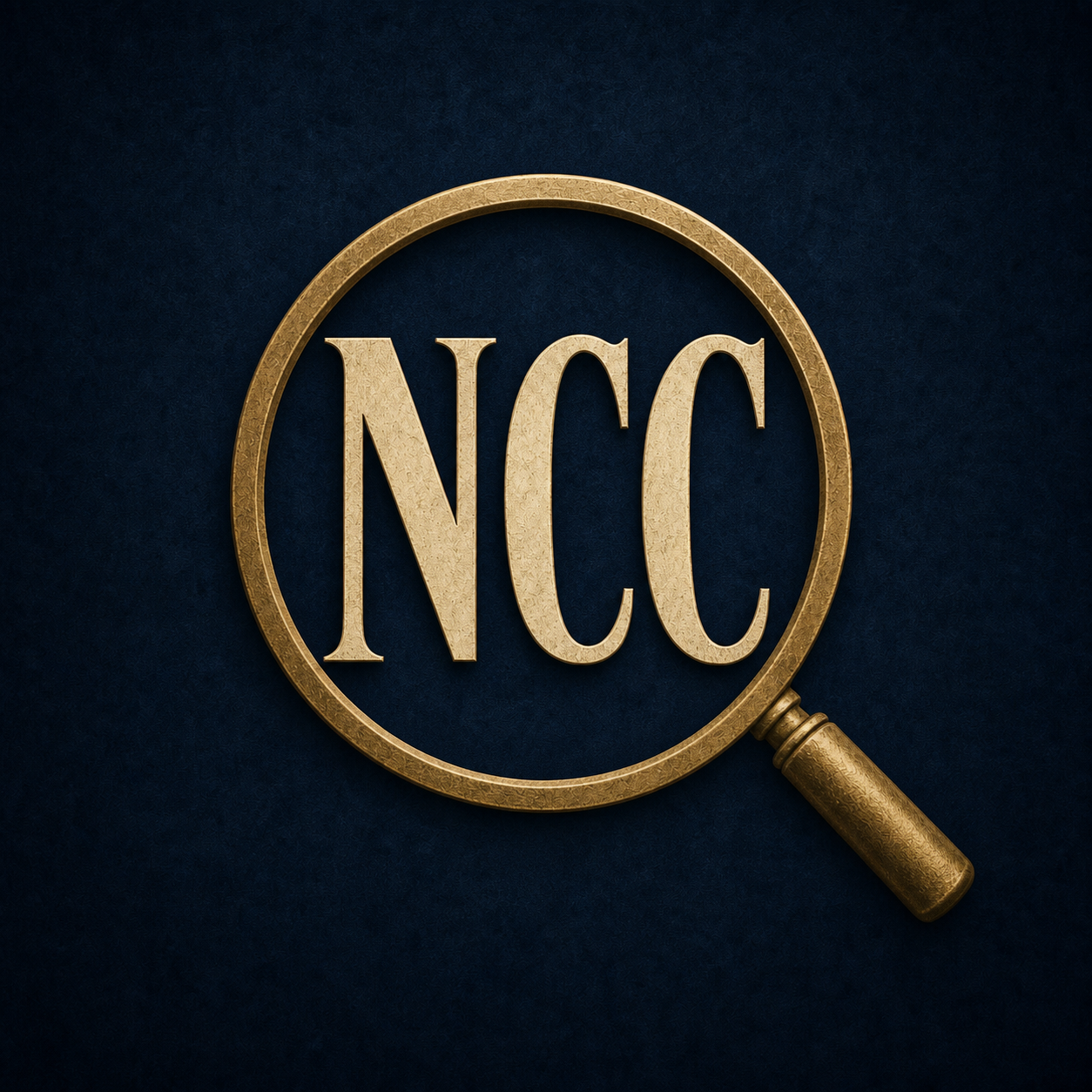 A magnifying glass with the letters "NCC" in the center.